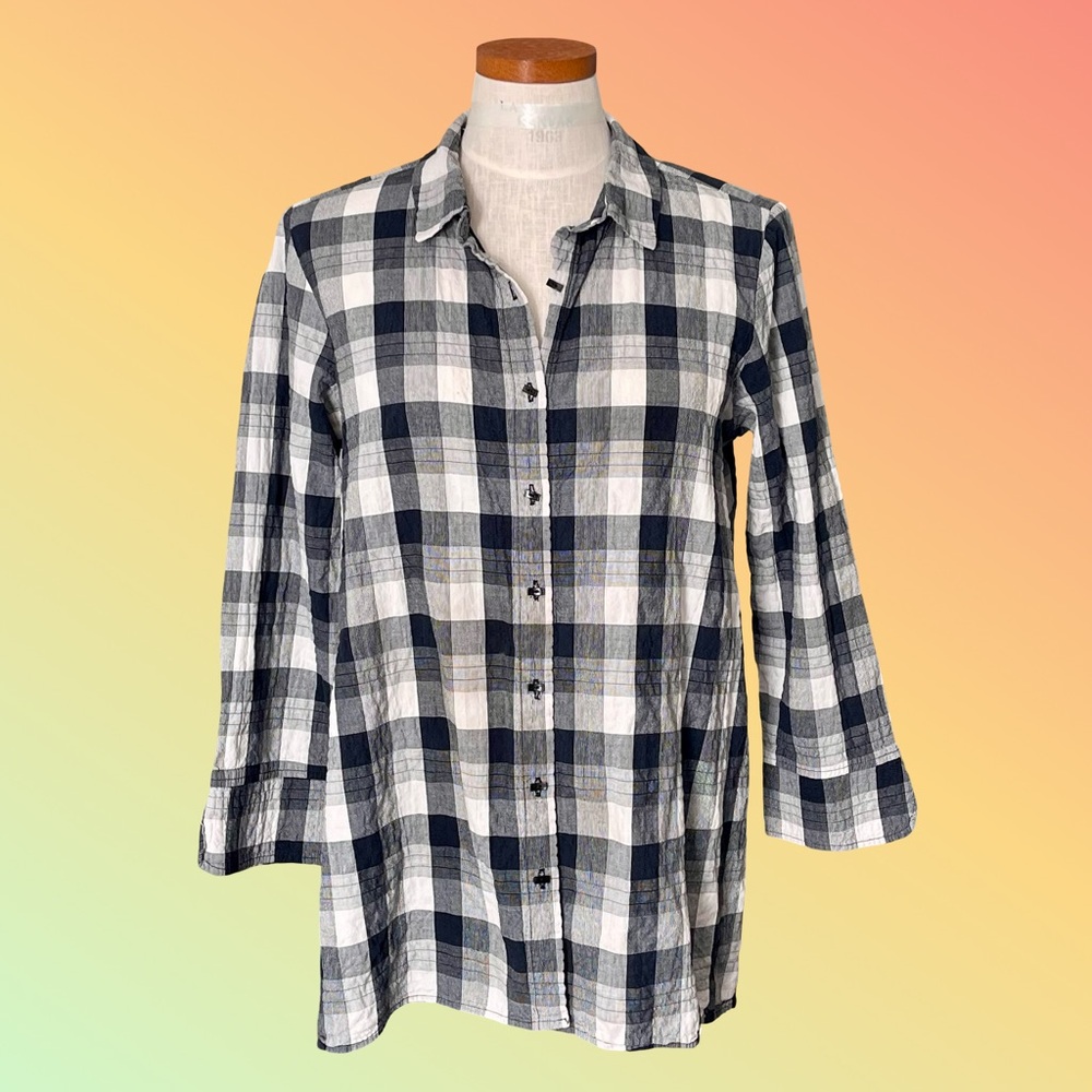 Habitat Clothes to Live In Black & White Plaid Collared Button up Blouse SzM